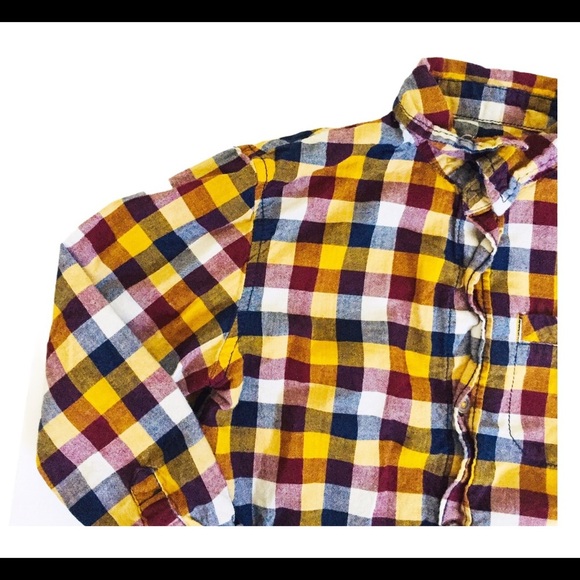 CHEROKEE Plaid Button Down Shirt With Long Sleeves Mustard Yellow Boys Size 5Y - Picture 3 of 10